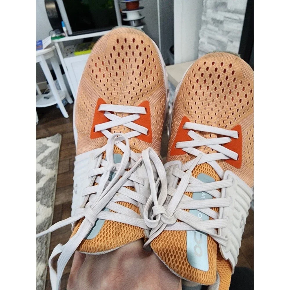Women’s Size 7 On Cloud Running Athletic Shoes Orange/White - Picture 9 of 10